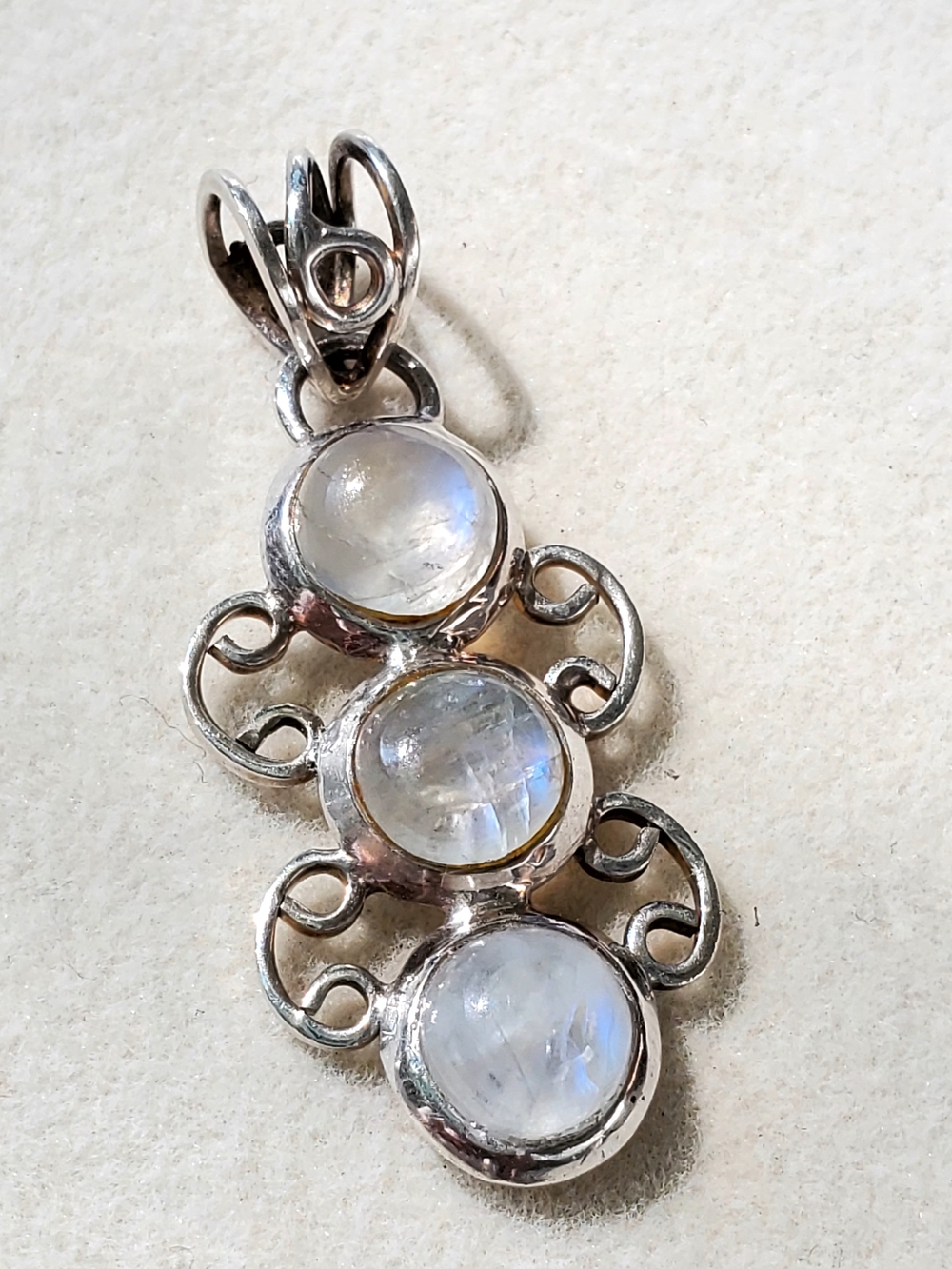 Sterling Silver Triple Moonstone Pendant in White